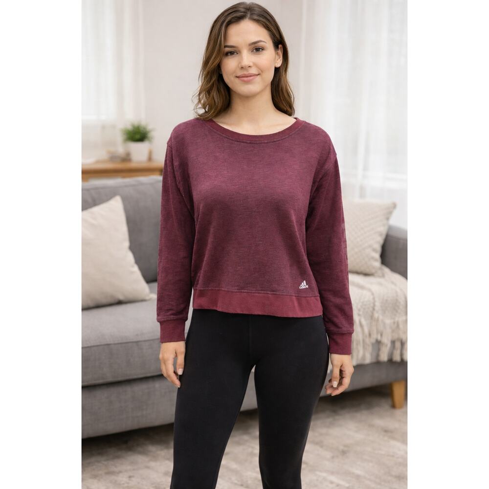 Adidas Marled Burgundy Ombre Crewneck Sweatshirt Athleisure Minimalist Sporty